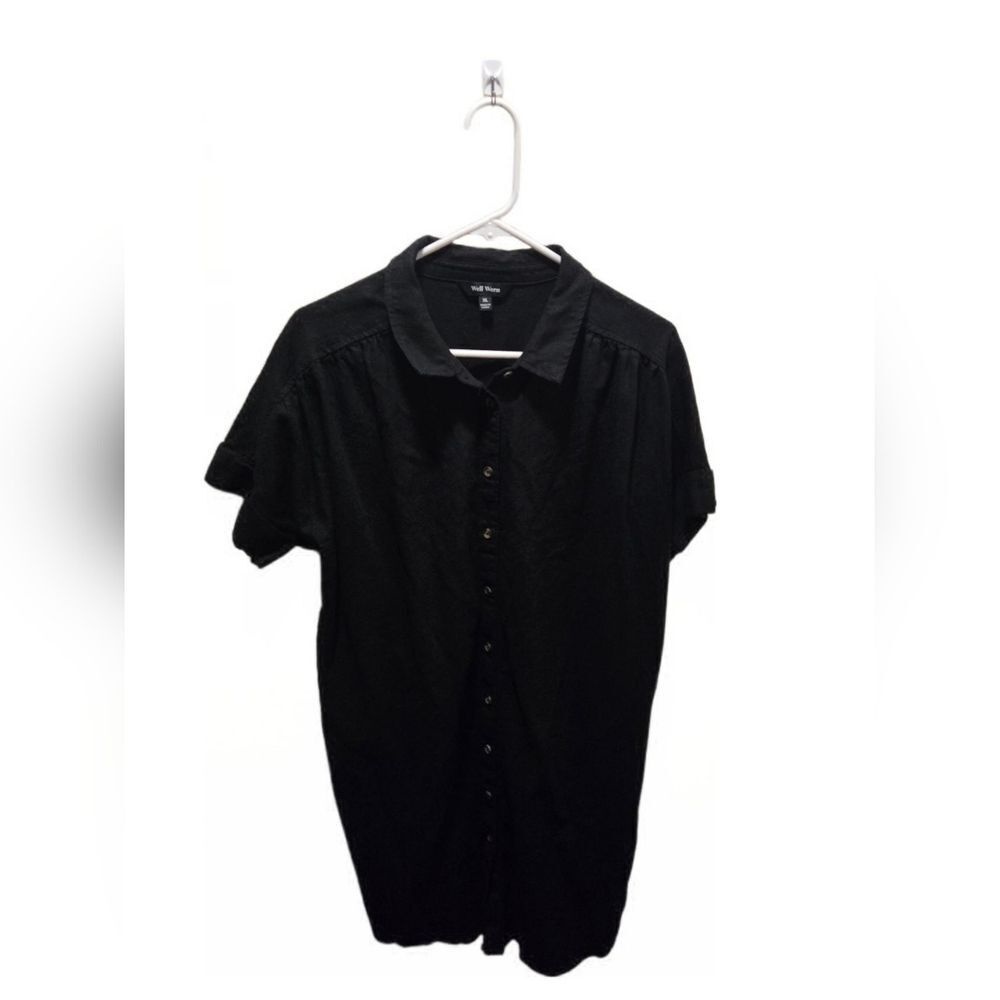 Well Worn Black Button-Up Linen Blend Dress